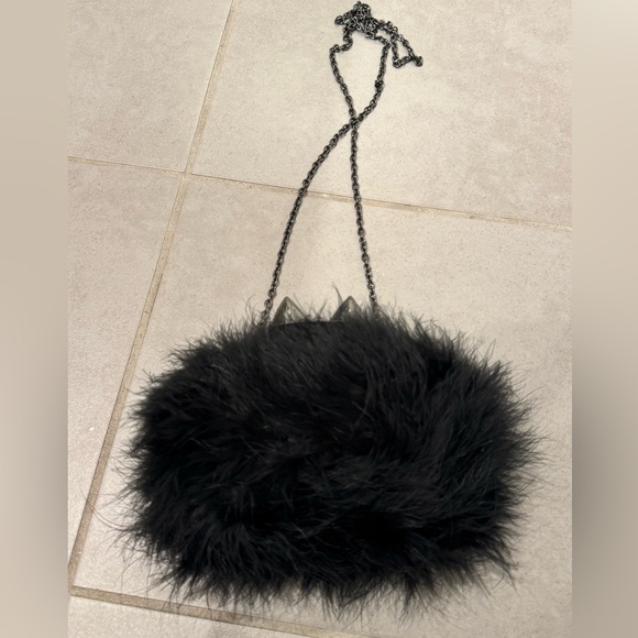 BCBGMaxAzria Black Furry Clutch with Cat Ear Rhinestone Details - Picture 6 of 8